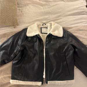 Hollister White Fur Leather Jacket